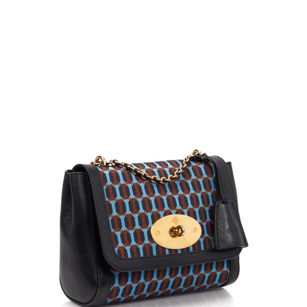 Mulberry Lily Geometric Blue and Brown Bag with Gold Accent - Picture 6 of 9